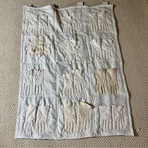 Sewist Made Tab Top Hanging Organizer Using Vintage Gloves and Hankies OOAK